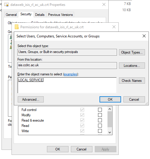 Local Service permissions